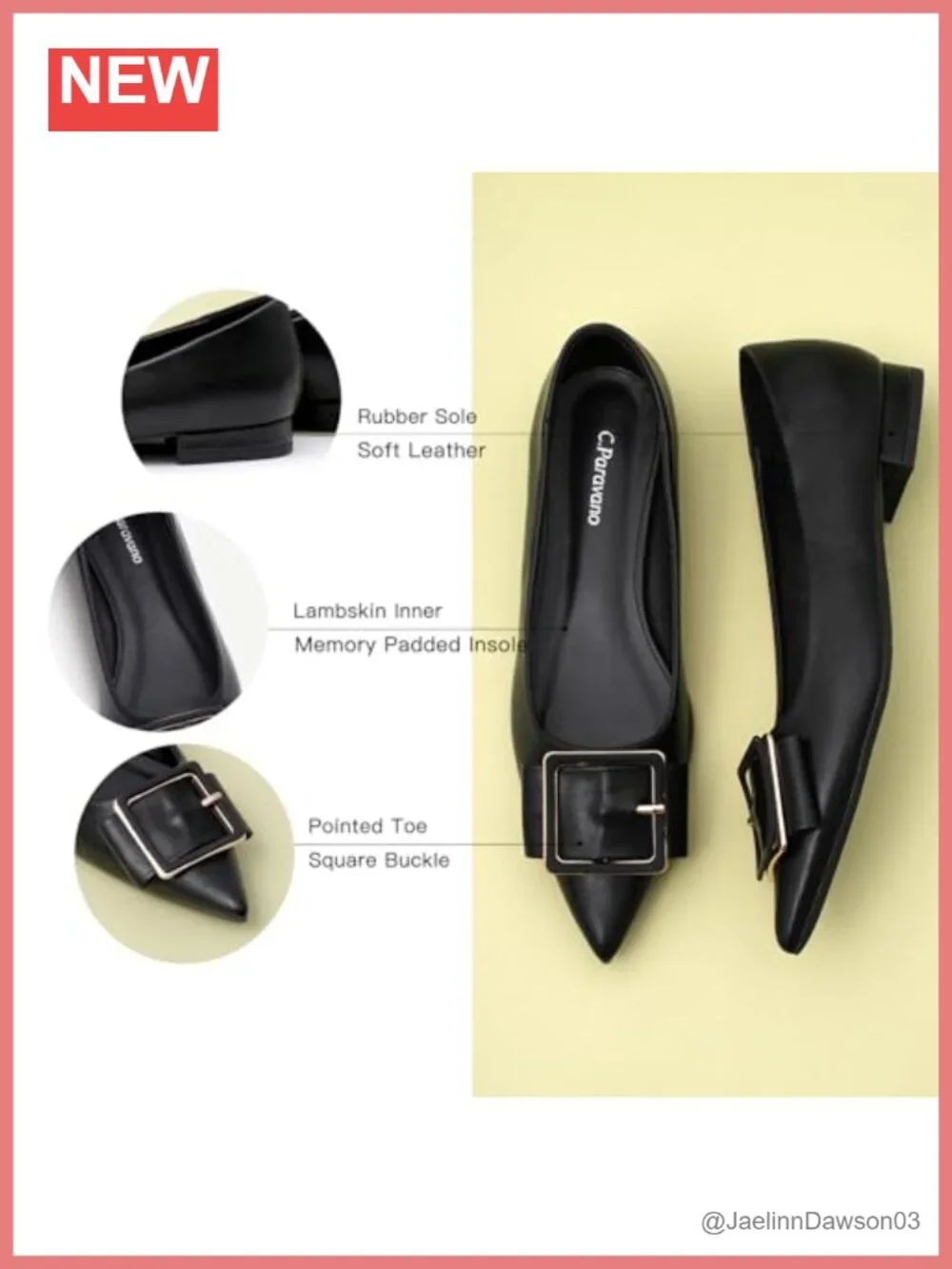 Lambskin Leather Pointed Toe Ballet Flats with Memory Cushioned Insole